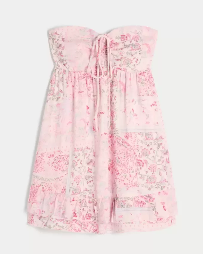 Vestido mini babydoll con volantes y sin tirantes Vestido mini babydoll con volantes y sin tirantes