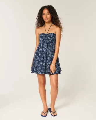Vestido mini babydoll con volantes y sin tirantes