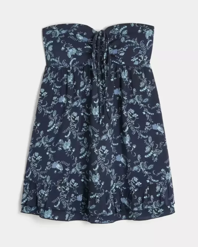 Vestido mini babydoll con volantes y sin tirantes Vestido mini babydoll con volantes y sin tirantes