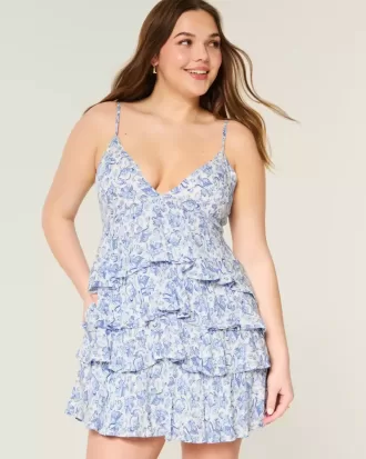 Vestido mini estilo babydoll con cuello en V y volantes