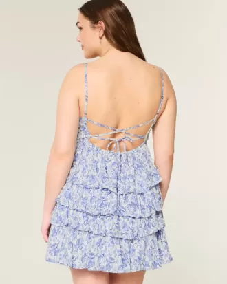 Vestido mini estilo babydoll con cuello en V y volantes