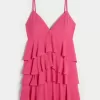Vestido mini estilo babydoll con cuello en V y volantes Vestido mini estilo babydoll con cuello en V y volantes