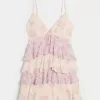 Vestido mini estilo babydoll con cuello en V y volantes Vestido mini estilo babydoll con cuello en V y volantes
