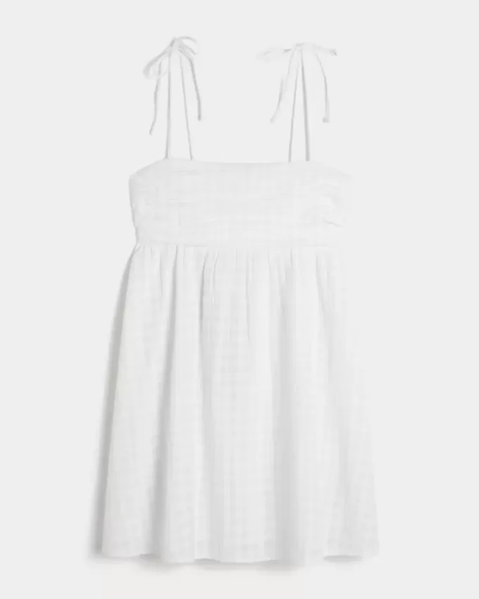 Vestido mini estilo babydoll con tirantes anudados Vestido mini estilo babydoll con tirantes anudados