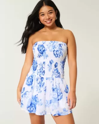 Vestido mini sin tirantes con escote fruncido