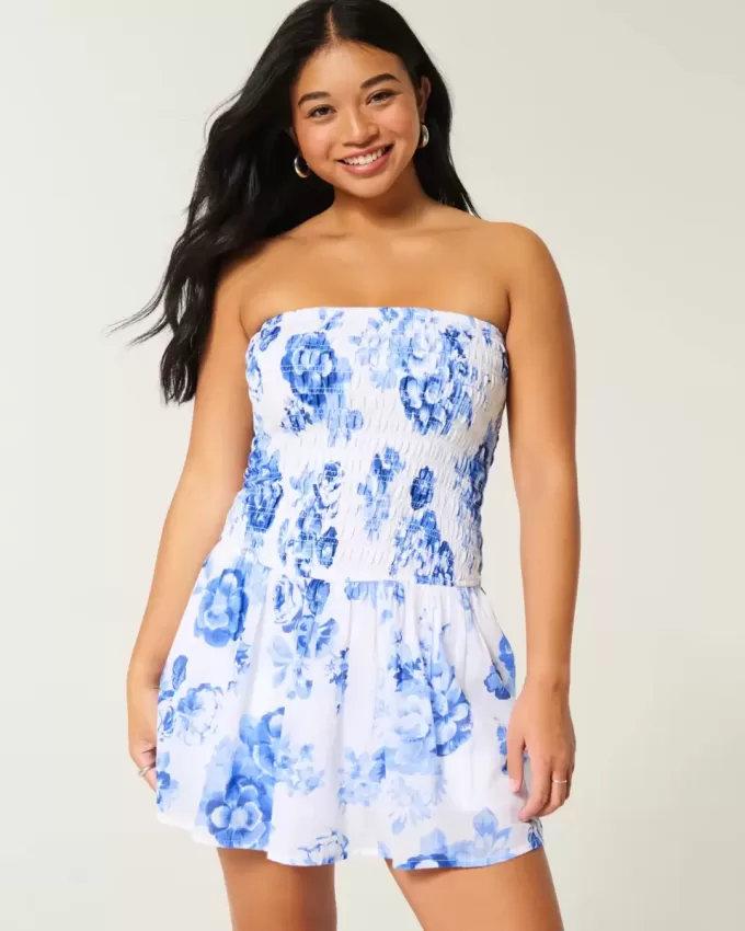Vestido mini sin tirantes con escote fruncido Vestido mini sin tirantes con escote fruncido