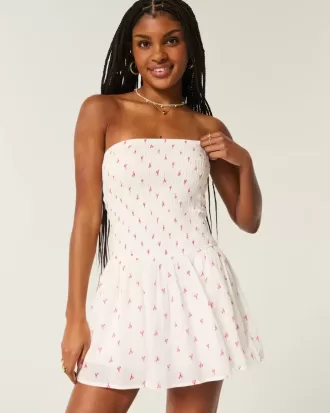 Vestido mini sin tirantes con escote fruncido