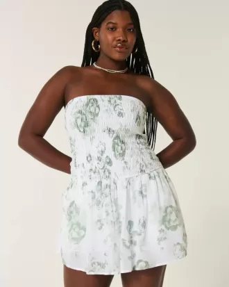 Vestido mini sin tirantes con escote fruncido