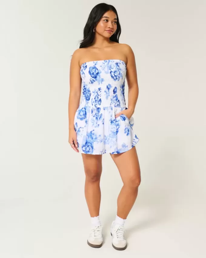 Vestido mini sin tirantes con escote fruncido Vestido mini sin tirantes con escote fruncido