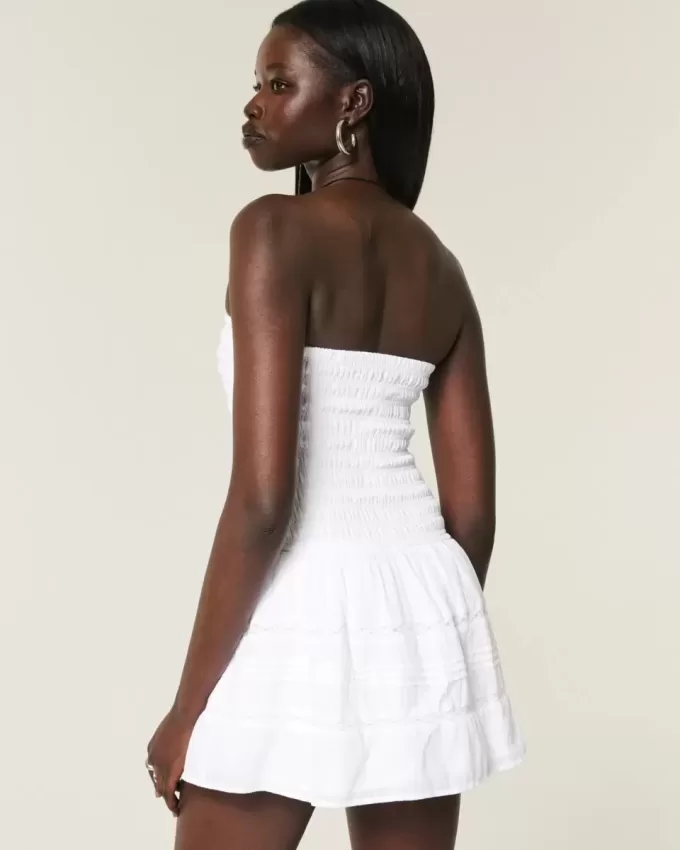 Vestido mini sin tirantes con escote fruncido Vestido mini sin tirantes con escote fruncido