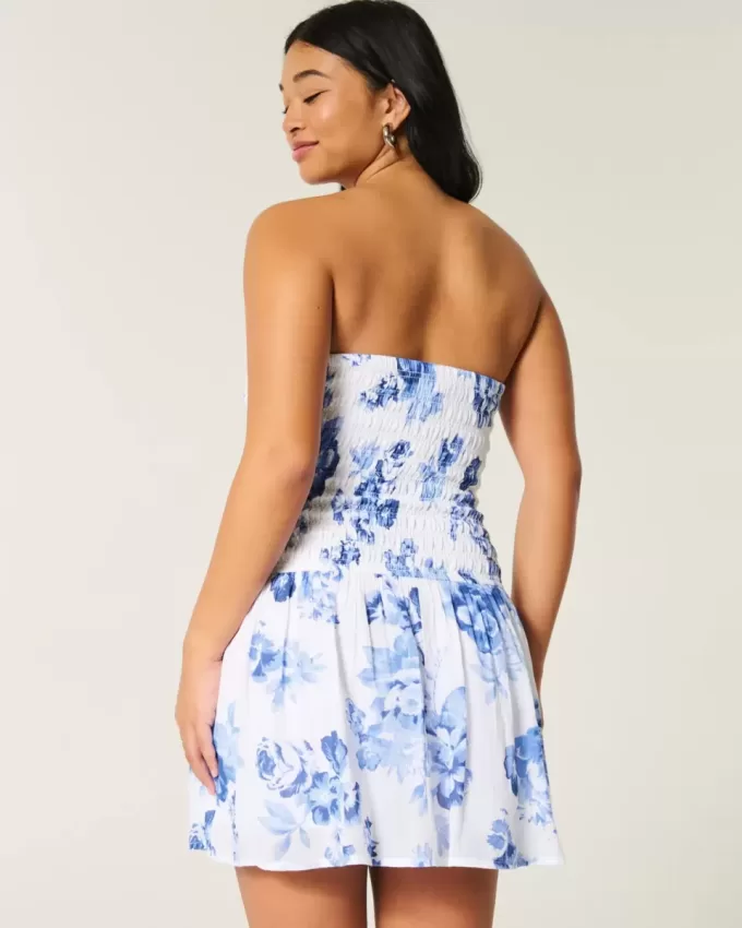 Vestido mini sin tirantes con escote fruncido Vestido mini sin tirantes con escote fruncido