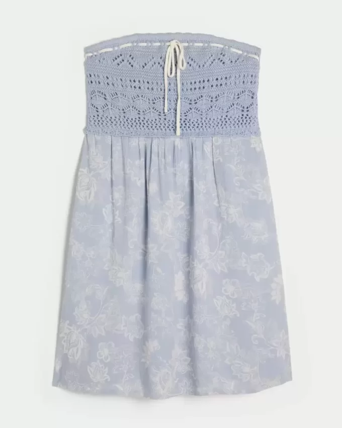 Vestido mini sin tirantes estilo crochet