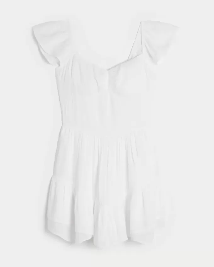 Vestido minifalda con mangas onduladas y busto ajustado Vestido minifalda con mangas onduladas y busto ajustado